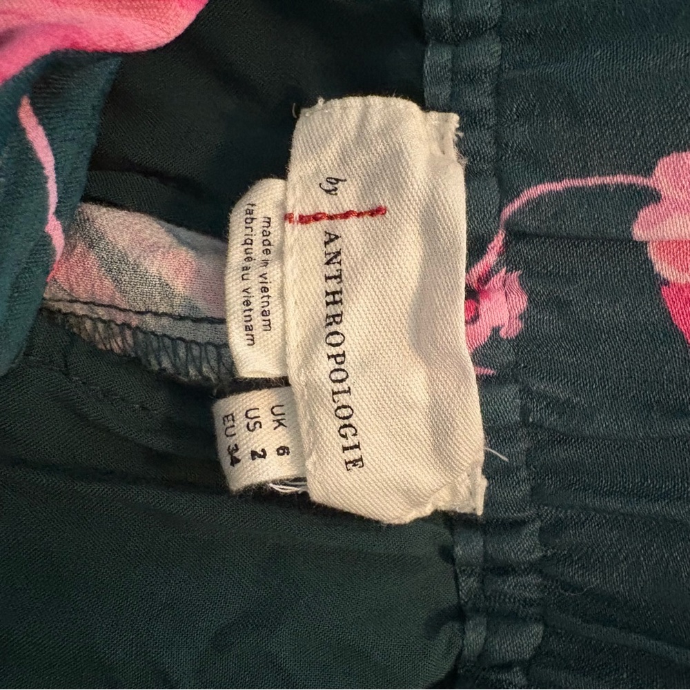 Anthropologie Tropical Floral Breezy Print Wide Leg Pants Green Pink Size 2 - Picture 10 of 13